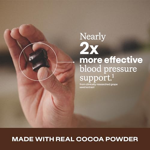 Image of HumanN SuperBeets Heart Chews, Nitric Oxide and Blood Pressure Support, Grape Seed Extract & Non-GMO Beet Root Powder Energy Supplement, Chocolate Flavor, 60 Count