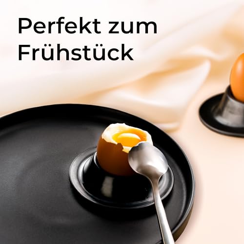 MIAMIO - Eierbecher 4er Set Keramik, Steingut Eierbecher mit Ablage, Restaurantqualität - Spülmaschinenfest (Schwarz) – Bild 7