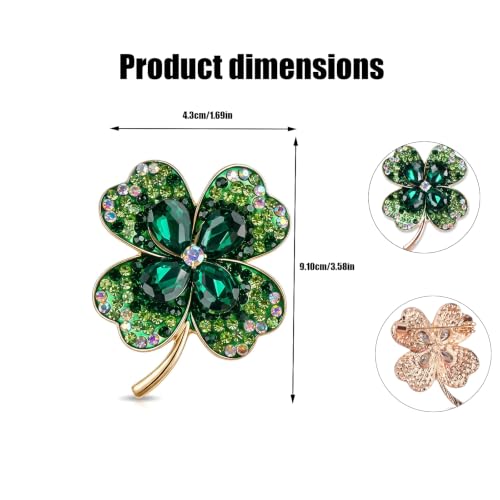 Kemay Four Leaf Clover Brooches for Women UK - Green Crystal Shamrock Brooch Pin, Lucky Irish Gifts for St Patricks Day, Elegant Jewellery Accessories for Wedding Party - Image 2