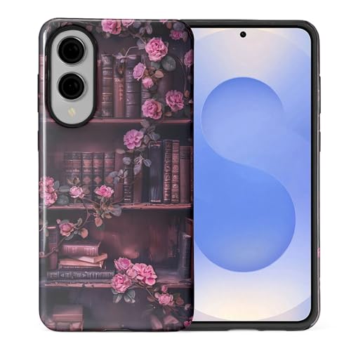 DAIZAG Case for Samsung Galaxy S25 Edge,Mixed 2 Layer Design Shockproof Soft TPU Ddouble Protection Phone Case for Samsung Galaxy S25 Edge-Vintage Bookshelf Rose - image 1