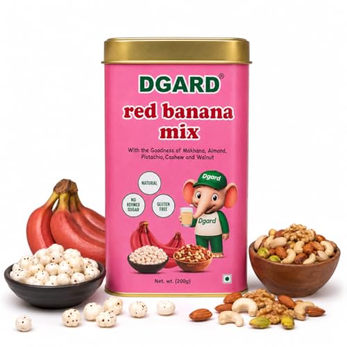DGARD Red Banana Milk Mix with Almond, Cashew, Pistachio, Walnut & Makhana – Creamy Banana Drink Powder for Milk – Nutritious Milkshake Mix for Kids & Adults – Easy to Prepare Beverage – 200g