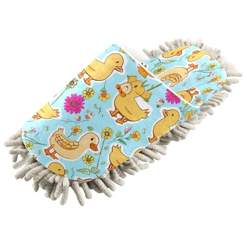 Kigai Ducks Flowers Mop Slippers for Floor Cleaning, Slippers for Women Men, Microfiber Floor Cleaning, L