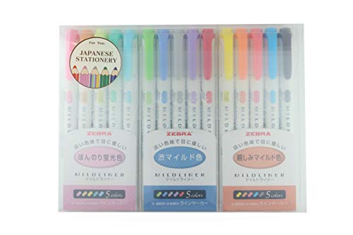 Zebra MILDLINER WKT7-5C (5-Color Set) /WKT7-5C-NC (5-Color Set) /WKT7-5C-N5C (5-Color Set) 3pack with Japanese Stationery Store Original Pen Case Set[5C/NC/N5C]