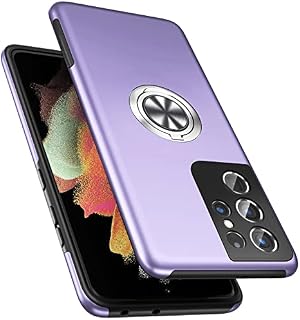 CTMWWNG Military Grade Case for Samsung Galaxy S21 Ultra 5G, [Embedded Ring Holder] Shockproof Phone Case Cover with Reinforced Metal Stand Kickstand [Support Magnetic Mount] for S21 Ultra, Purple