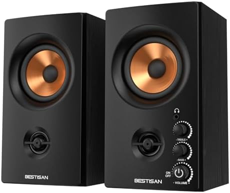 BESTISAN Aktive Regallautsprecher mit Bluetooth- und RCA-Eingang | HiFi-Klang für PC, Desktop, Gaming | Kompakte Holz-Lautsprecher, 7,6 cm (3 Zoll)