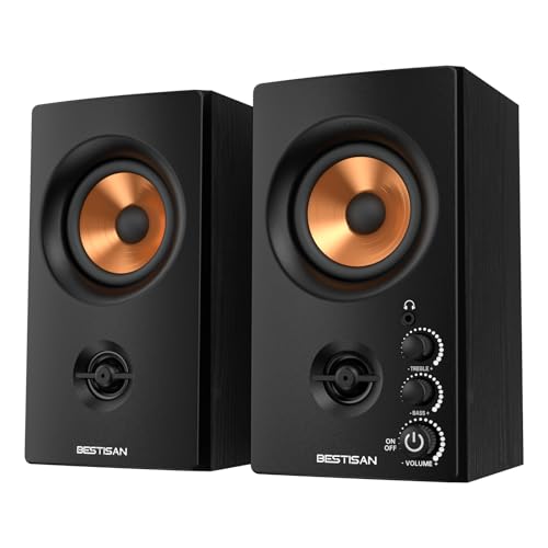BESTISAN Aktive Regallautsprecher mit Bluetooth- und RCA-Eingang | HiFi-Klang für PC, Desktop, Gaming | Kompakte Holz-Lautsprecher, 7,6 cm (3 Zoll)