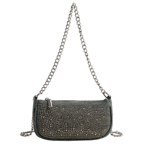 Sac femme strass et jean vert aux finitions soignées et détails brillants