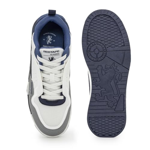 Image of Red Tape Men's Sneakers White Blue Pu Mesh TPU Round Toe Lace-Up
