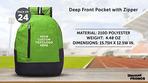 DISCOUNT PROMOS 24 Quick Zip Backpacks Set - Customizable Text, Logo - Polyester, Unique features, Front Pocket, Vibrant - Green4