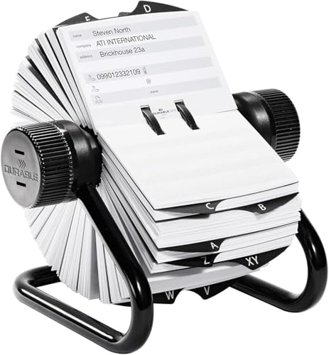 DURABLE - Fichier rotatif TELINDEX - Répertoire alphabétique - 500 cartes imprimés recto-verso - Touches A-Z -Format 104 x 72 mm - Noir - 1 pièce - 248201