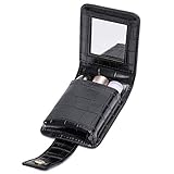 HSK_Mall Lipstick Case with Mirror, Lipstick Holder for Purse, Mini Cute Portable Cosmetic Bag for Women Travel Makeup Pouch Takes Up to 3 Lipstick Box Organizer Bag - Black