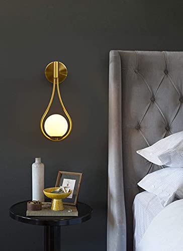 Image of WOKE Light Frosted Glass Globe Shade Contemporary Wall Mounted Light Fixture for Home Decor Bathroom Bedroom Hallway Living Room (Golden) (Bulb not Included) 78942