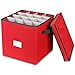 Primode Christmas Ornament Storage Box with Dividers | Stores up to 64 Holiday Ornaments | Decorations Accessories Storage Container and Organizer | Durable 600D Oxford Material (Red)