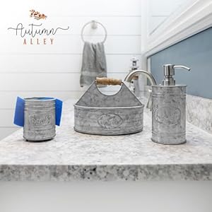Autumn Alley Farmhouse Rustic Shower Caddy Basket for Bathroom Toiletries Countertop Organizer Decorative Bathroom Caddy Galvanized Bathroom Accessories with Toilette Label 825 x 6 Small