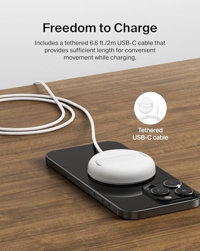 Image of Belkin Qi2 Magnetic Wireless Charging Pad 15W with Pop-Up Stand | MagSafe-Compatible Qi2 Certified Wireless Charger for iPhone 16, 15, 14, 13, Samsung Galaxy S25, S24, AirPods | White