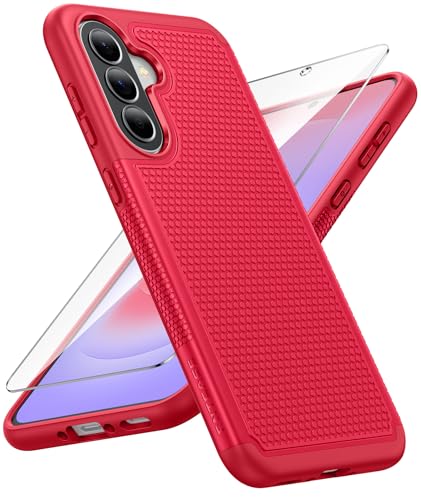 Image of FNTCASE for Galaxy A37-5G Phone Case - Samsung Military Grade Drop Protection Cases, 14ft Drop Tested, Screen Protector Included, Anti-Slip Matte Textured, TPU+PC Dual Layer Shockproof Cover (Red)