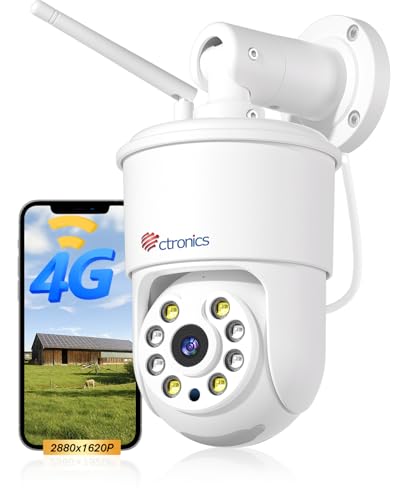 Ctronics 5MP 4G Überwachungskamera Aussen mit SIM-Karte, Personen-/Fahrzeug-/Tiererkennung, Auto-Tracking, Farb-Nachtsicht 30M, PC/App, FTP/NVR/Cloud/128GB TF, Vollmetall