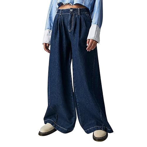 Jeans de mujer Y2K estilo boyfriend con pernera ancha y elástica