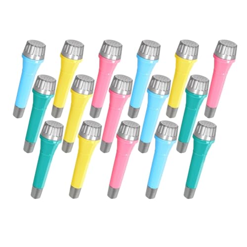 Feriany Pack de 16 micrófonos de juguete de plástico, coloridos micrófonos falsos como relleno de bolsas de regalo y regalos para fiestas de cumpleaños