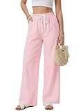 LYANER Women's Low Rise Striped Pants Wide Leg Cotton Elastic Drawstring Pajama Lounge Wear Sleepwea Pink Medium