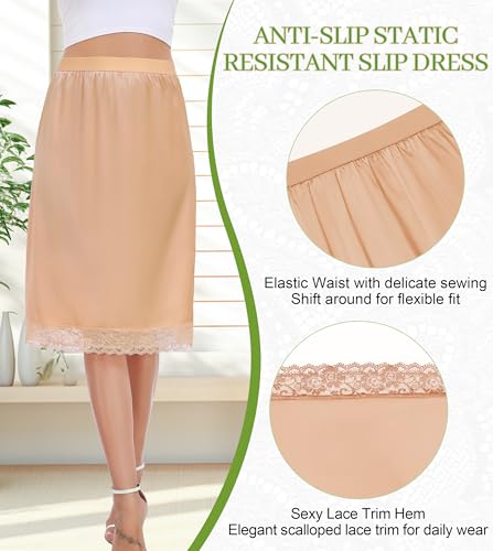 Image of Lovasy Women Satin Half Slips Lace Long Underskirt Anti Static Under Skirt Soft Slip Dress for Skirts Dresses S-3XL