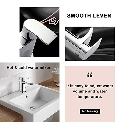 Hapilife Bath Tap and Basin Mixer Tap Set with Slotted Pop up Waste Waterfall Bathroom Sink Taps Cloakroom Bathtub Tub Filler Tap Mixers Monobloc Chrome Brass Bathroom Taps Set Click Clack Modern