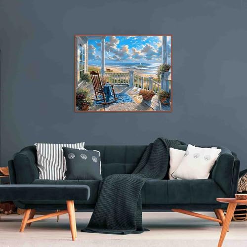 Image of Landscape Cross Stitch Kits for Adults Beginner,Beach Counted Cross Stitch Kits Printed Stitching Cute Patterns Dimensions Needlepoint Art Crafts Embroidery Kits for Adults Beginners (15.7x11.8 inch)