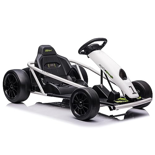 24V Go Kart for Kids 8-12 Years, 300W*2 Extra Powerful Motors, 9Ah Large Battery 8.1MPH High Speed Drifting with Music, Horn,Max Load 175lbs Outdoor Ride On Toy for Teens (White)