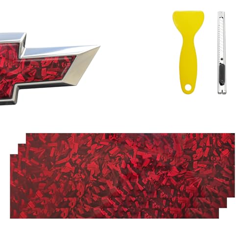 Image of Compatible with 11.8 inch x 4 inch Bowtie Emblem Wrap Kit for Chevy Logo Overlay Vinyl Wrap with Spatula and Cutter 3 Pcs Red Forged Carbon Fiber