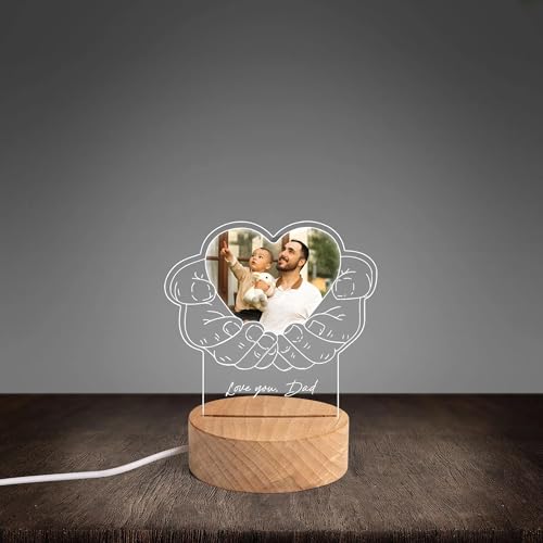Image of Personalized Father's Day LED Table Lamp, Custom Dad Photo Collage Acrylic Night Light (Heart lamp)