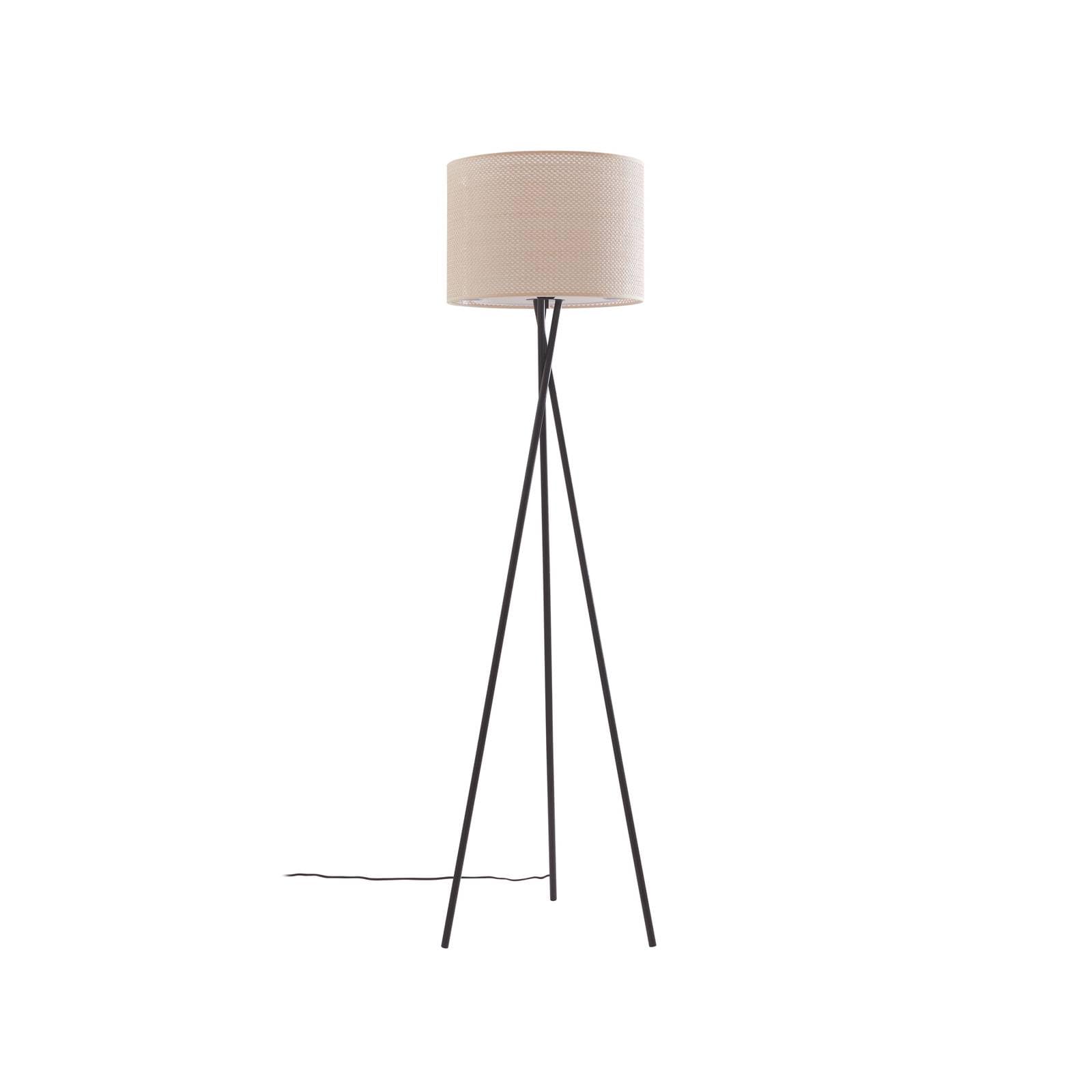 Lindby Stehlampe Dreibein mit Fußschalter, Stehleuchte Textil Kunststoff Rattandesign Deko Wohnzimmer Wohnzimmerlampe 1x E27 max. 15W ohne Leuchtmittel