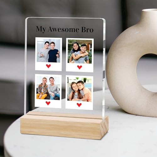 Image of Giftplease Customized Photo And Text Frame With Wooden Stand | Personalised Printed Photo Frame | Gift For Brother | Birthday | (Transparent, 5MM, 6 * 8 Inches), Tabletop BG 09