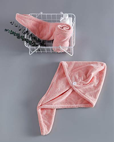 Lumimi Set van 2 haartulband, hoofdhanddoek van microvezel, extra absorberend, sneldrogend, pluizig, knoopsluiting, roze-grijs - Image 6