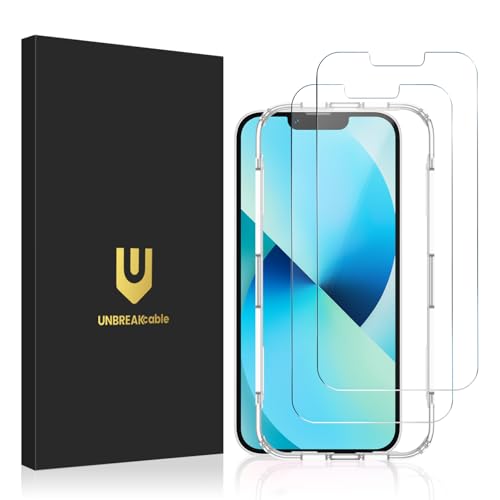 UNBREAKcable 2-Pack Screen Protector for iPhone 16e/13/13 Pro/14, Double Shatterproof Tempered Glass [Easy Installation Frame] [9H Hardness] [99.99% HD] [Case Friendly] for iPhone 6.1 inch