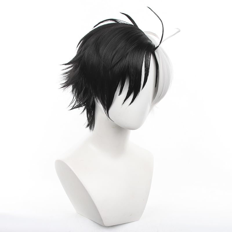 Short Straight White Black Cosplay Wigs Halloween Costume Party Wig for Men - Image 4