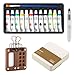 Mini Watercolor Palette Paint Set - 12 Colors with 8-Wooden Grid, Mini Sketchbook & Brush | Portable Artist Kit for Travel, Students, Beginners & Professionals