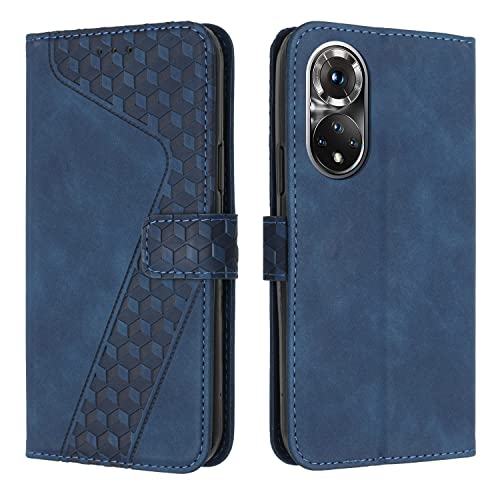 OKZone Kompatibel mit Huawei Honor 50/Nova 9 Hülle, PU Leder Handyhülle Tasche Wallet Schutzhülle Huawei Honor 50/Nova 9, Flip Cover Klappbar Etui mit Magnet Kartenfach TPU Lederhülle (Blau)