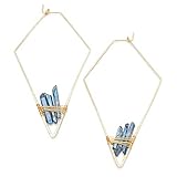 Large Geometric Triangle Blue Raw Quartz Crystals Hoops Dangle Earrings for Women Gold Rhombus Minim