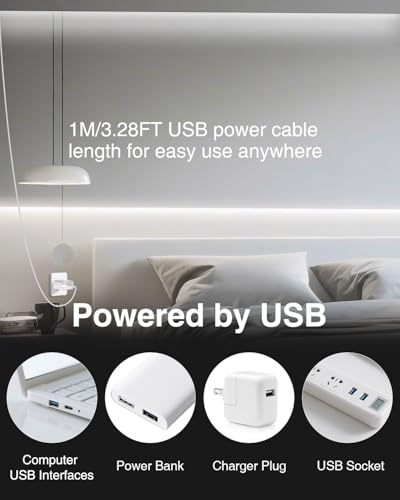 Image of Aclorol COB LED Strip Lights 5V Cold White 6000K 3FT LED Light Strip High Density and Bright Under Cabinet Tape Light for Bedroom Bedframe Kitchen Sideboard Lighting Project 320LEDs /M (2 Pack)