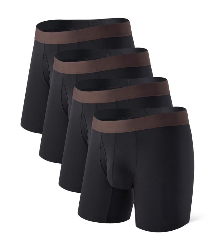 DAVID ARCHY Mens Boxer Briefs Rayon Made From Bamboo Breathable Soft Underwear Support Pouch Underwear for Men 4 Pack