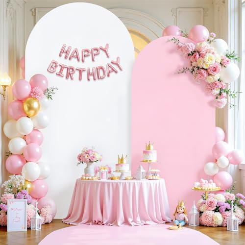 Image of 7.2FT 6FT Arch Backdrop Cover for Wedding, Set of 2 Stretchy Spandex Fitted Arch Stand Cover for Baby Shower, Birthday Party Decor, Chiara Backdrop Cover with Double-Sided Design(White, Pink)