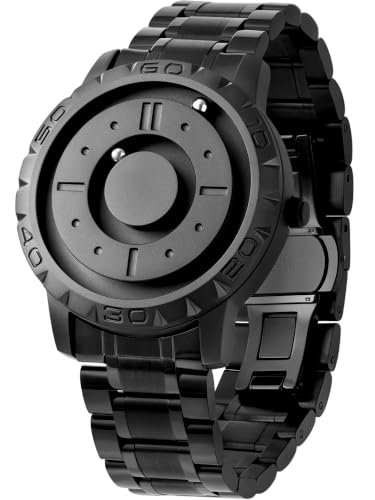Imagen de EUTOUR Reloj Magnetico Hombre Cuarzo Sin Vidrio Rodamiento de Bolas Relojes de Pulsera para Hombres con Correa de Acero Inoxidable Negro
