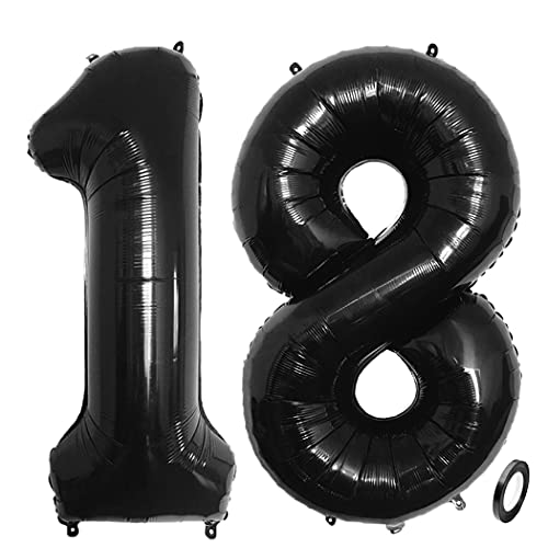 Aabellay Ballons en Mylar en forme de chiffre géant de 101,6 cm pour décoration de fête d'anniversaire - Noir - 18