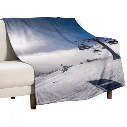 Couverture en flanelle plaid de lit léger et doux motif de ski