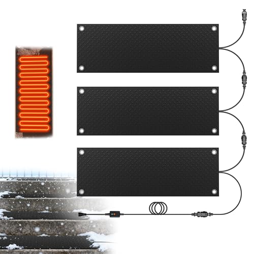KWDOBUUS 3 Pack Heated Snow Melting Mats 10x30inch Anti-Slip Outdoor Rubber Heated Mats Electric Snow and Ice Melting Mat for Winter Backyards Roof Floor Snow Removal Heating Mat (with Power Cord)