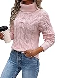  seiveini Pull Femme Hiver Col Roulé sous Pulls Tricoté Torsadée Chaud Chandails Pullover Chic et Elegant A Rose M