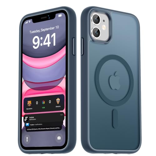 LATVIN for iPhone 11 Case, Magnetic Phone Cover, Compatible with MagSafe, Military Grade Protection, Translucent Matte Frosted Back, Navy Blue