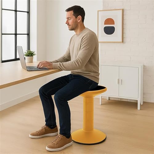 Image of Storex Wiggle Stool - Active Flexible Seating for Classroom and Home Study, Adjustable 12-18 Inch Height, Yellow (00303U01C)