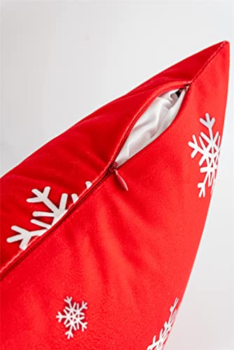 Linnovo Christmas Red Throw Pillow Covers Decorative Velvet Cushion Covers For Home Sofa Couch Bed Holiday Winter Pillow Case Snowflake Gradient Color 18X18, Set Of 2, Invisible Zipper #TOP3