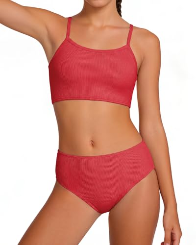 Image of Century Star Girls Ribbed 2-Piece Bikini Swimsuit - Fully Lined Modest Bathing Suit for Teens & Tweens